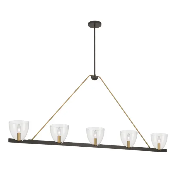 5-Light Linear Chandelier - Dark Bronze and Legacy Brass with Clear Glass