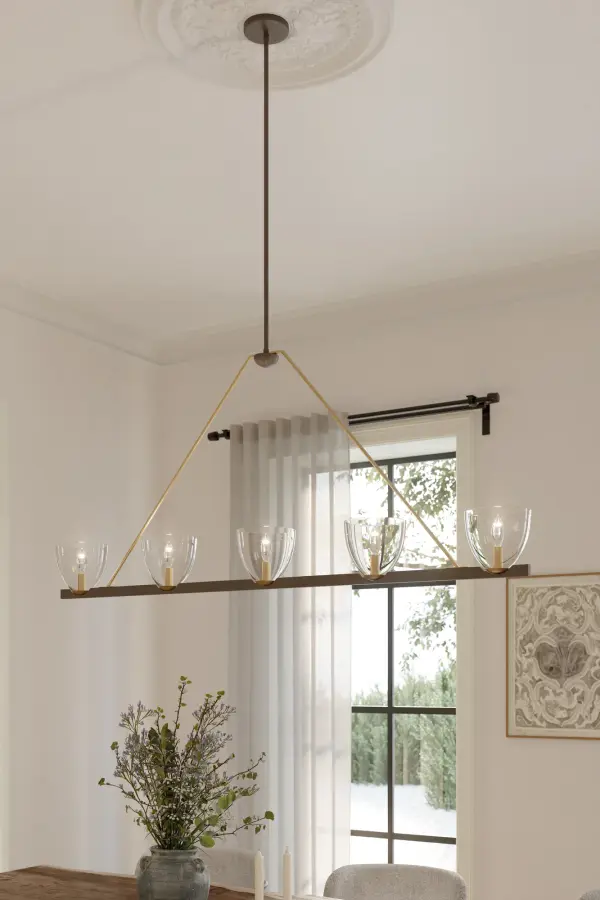 5-Light Linear Chandelier - Dark Bronze and Legacy Brass with Clear Glass - alternate view