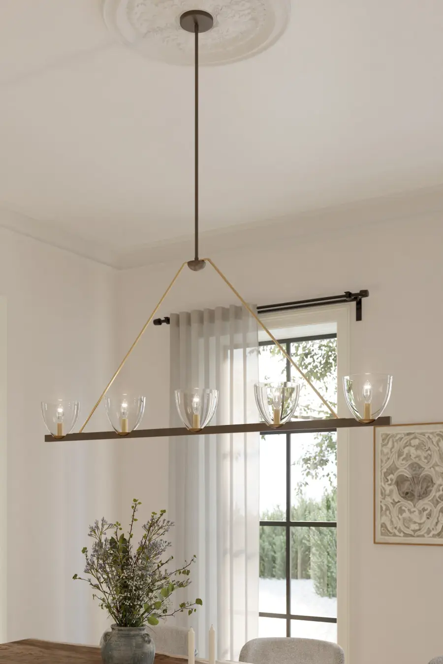 Noellea 61" 5-Light Linear Chandelier in Dark Bronze and Legacy Brass - Image 2