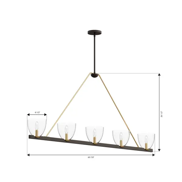 Noellea 61" 5-Light Linear Chandelier in Dark Bronze and Legacy Brass - Image 4