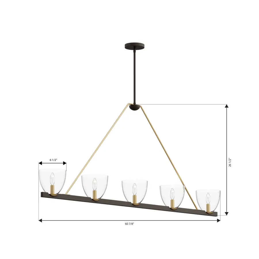 Noellea 61" 5-Light Linear Chandelier in Dark Bronze and Legacy Brass - Image 4