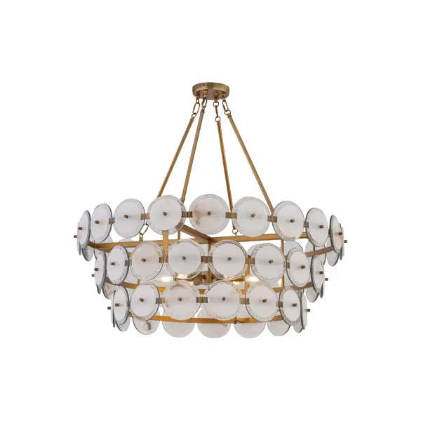 6-Light Pendant - Legacy Brass with Clear Textured Glass and Alabaster