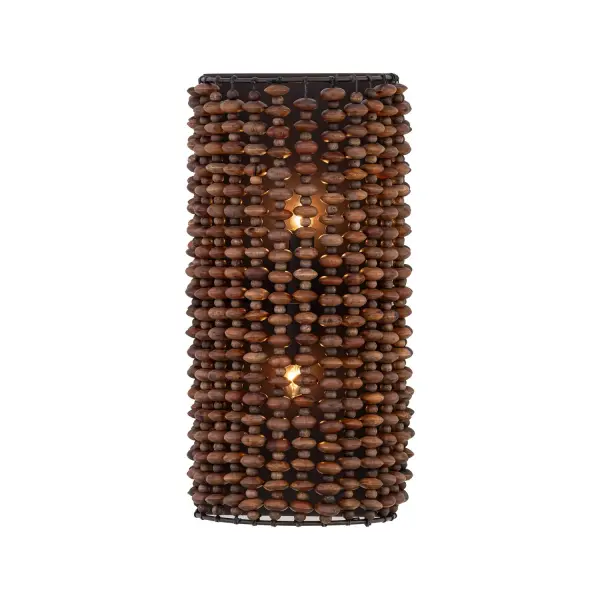 2-Light Wall Sconce - Dark Bronze with Dark Brown Wood Beads