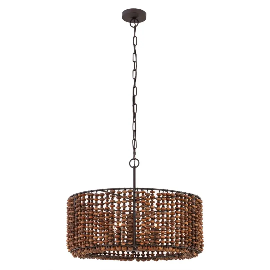Beaudelle 26" 4-Light Pendant with Dark Brown Wood Beads - Image 1