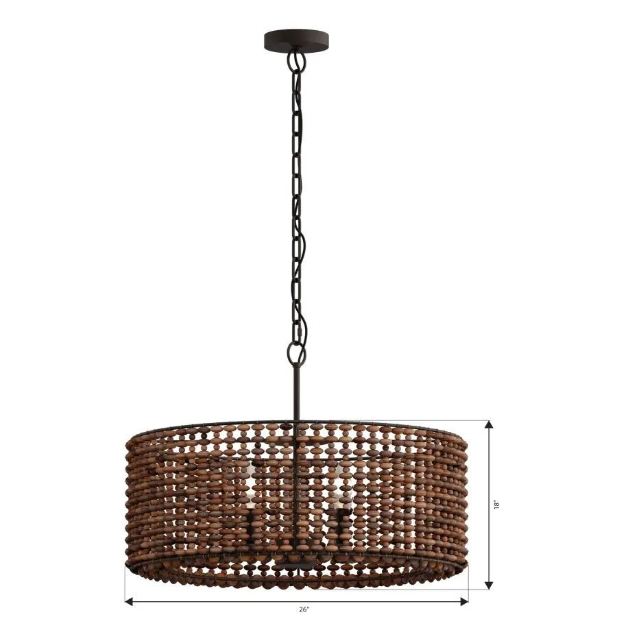 Beaudelle 26" 4-Light Pendant with Dark Brown Wood Beads - Image 2