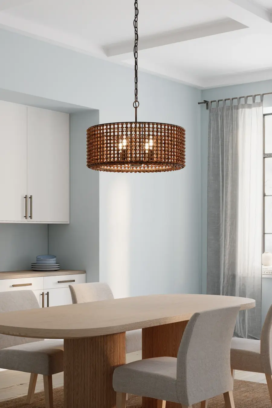 Beaudelle 26" 4-Light Pendant with Dark Brown Wood Beads - Image 3