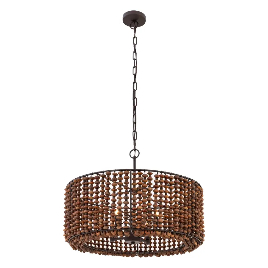 Beaudelle 26" 4-Light Pendant with Dark Brown Wood Beads - Image 7