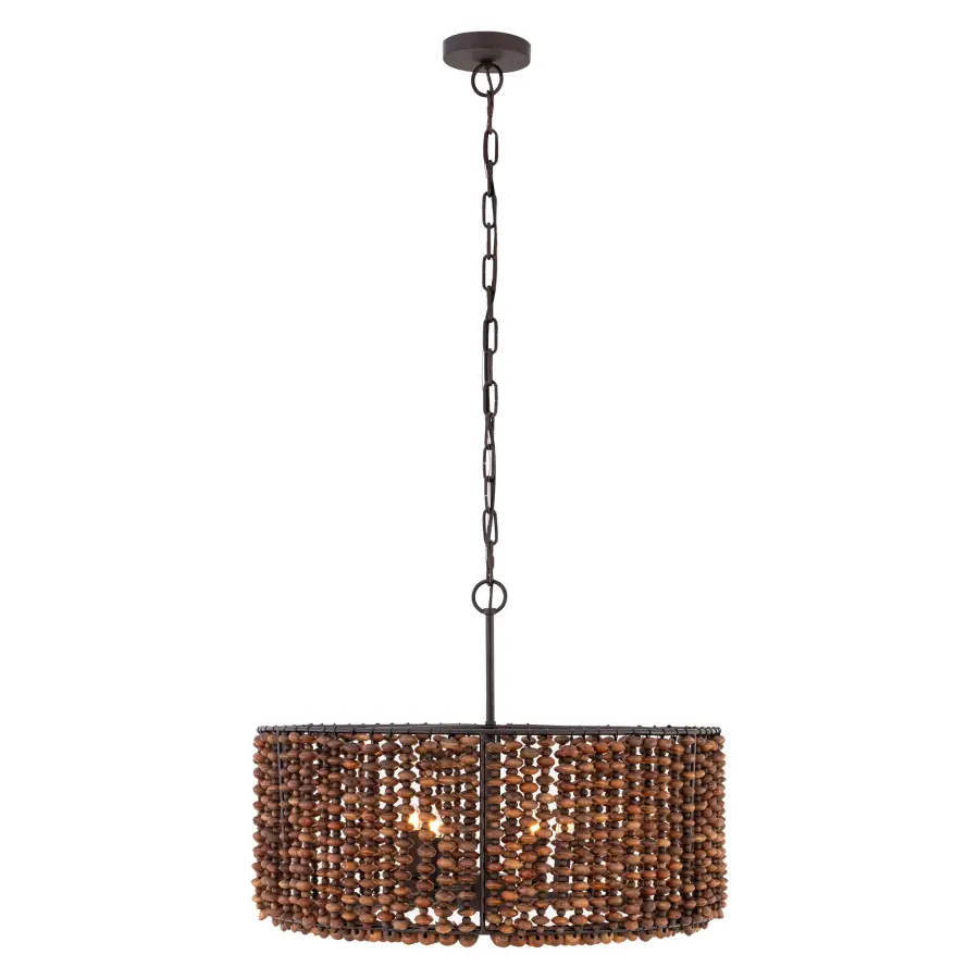 Beaudelle 26" 4-Light Pendant with Dark Brown Wood Beads - Image 9