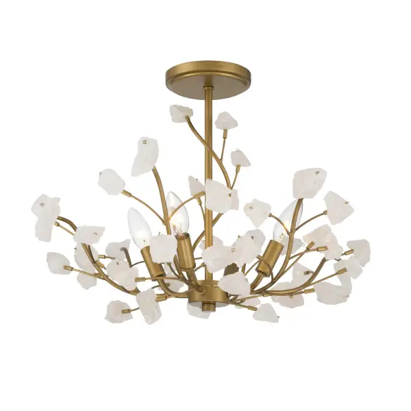 5-Light Semi-Flush Mount - Legacy Brass with Crystalline Quartz Stone