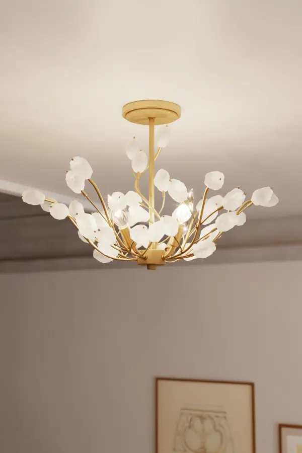 5-Light Semi-Flush Mount - Legacy Brass with Crystalline Quartz Stone - alternate view