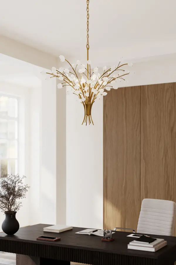 8-Light Chandelier - Legacy Brass with Crystalline Quartz Stone - alternate view