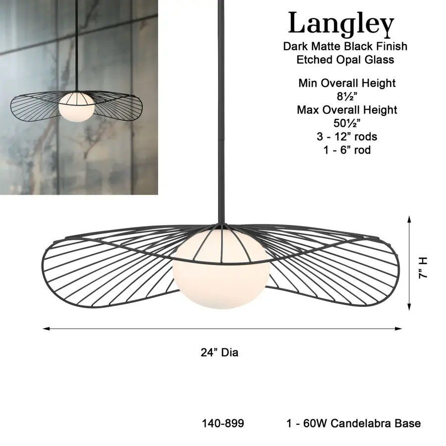 Langley 24" 1-Light Pendant in Dark Matte Black - Image 3
