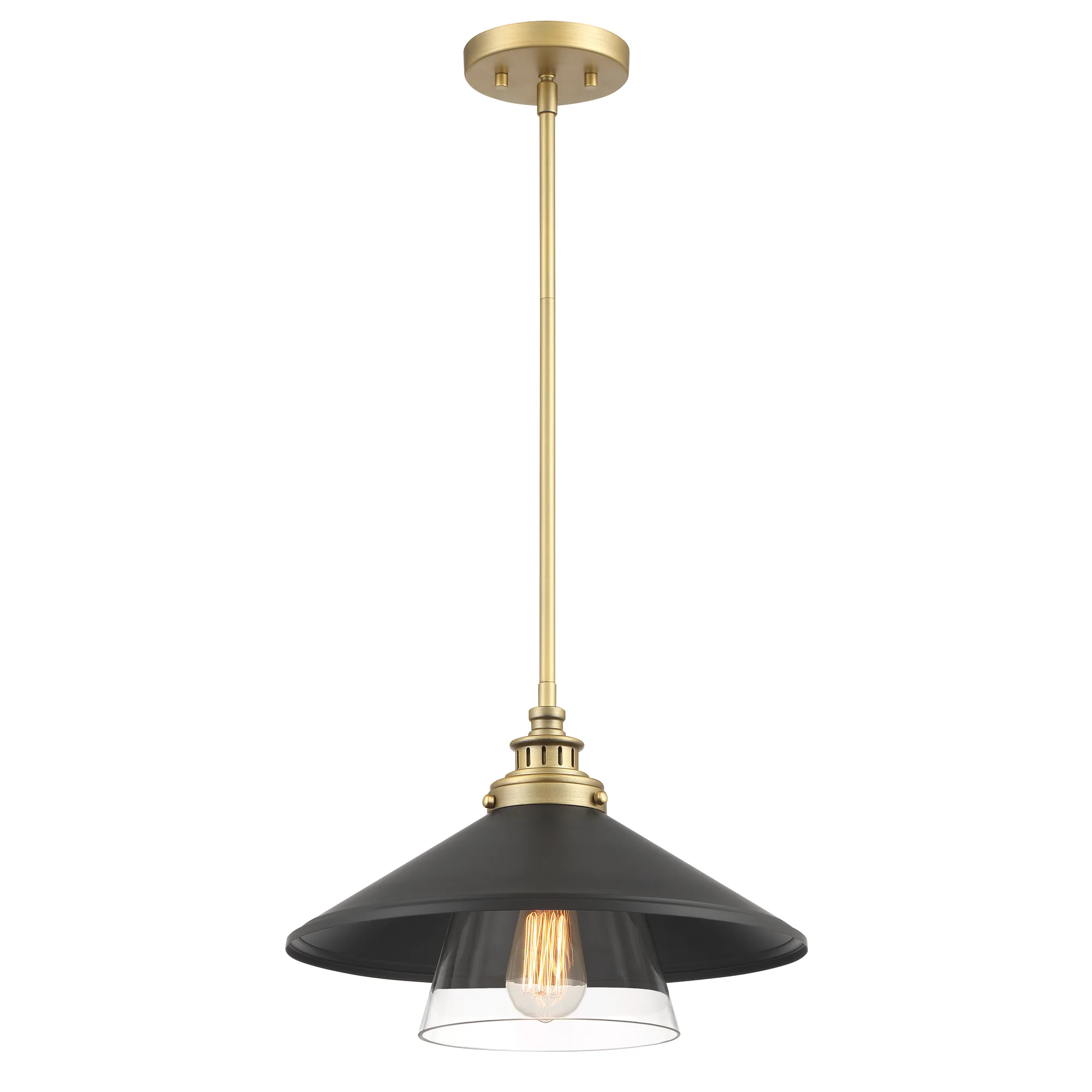 Segan 15" Mini Pendant in Coal and Soft Brass