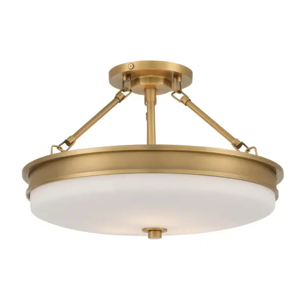 3-Light Semi-Flush Mount - Legacy Brass with Etched Opal Glass