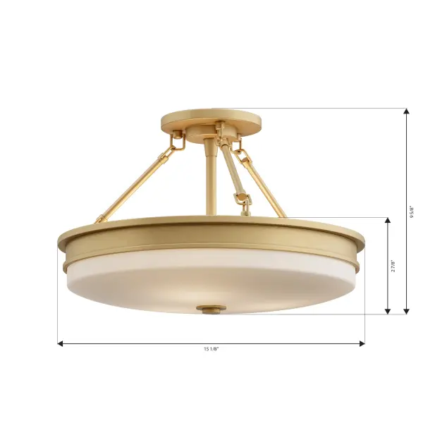 3-Light Semi-Flush Mount - Legacy Brass with Etched Opal Glass - alternate view