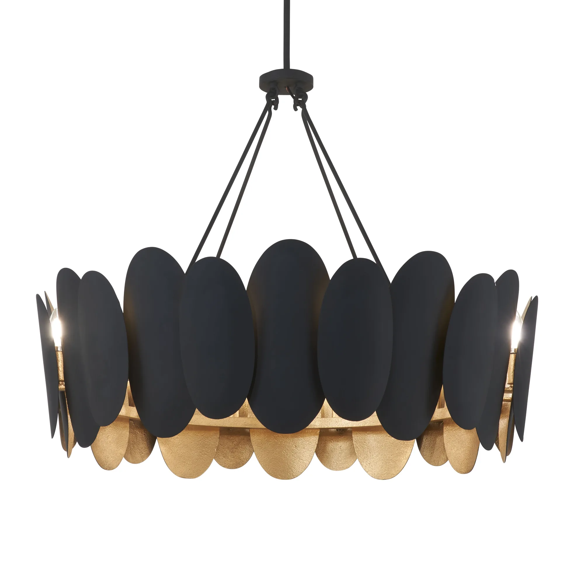 Vailen 36" 12-Light Pendant in Dark Matte Black and Textured Gold