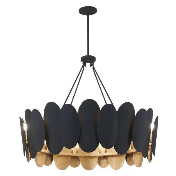 Vailen 36" 12-Light Pendant in Dark Matte Black and Textured Gold - Image 8