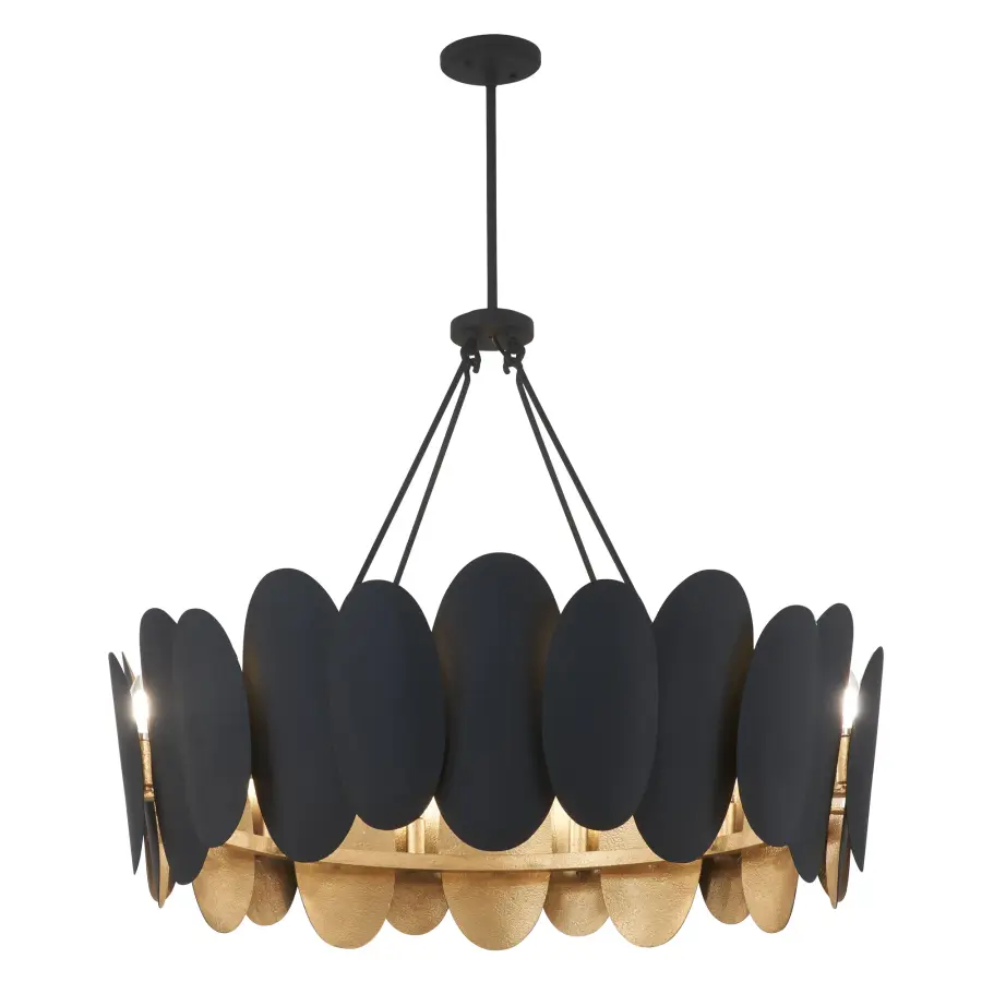 Vailen 36" 12-Light Pendant in Dark Matte Black and Textured Gold - Image 8