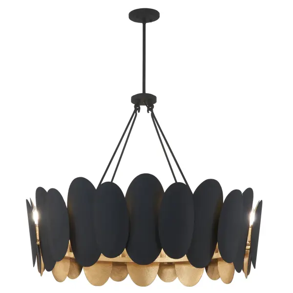 Vailen 36" 12-Light Pendant in Dark Matte Black and Textured Gold - Image 9