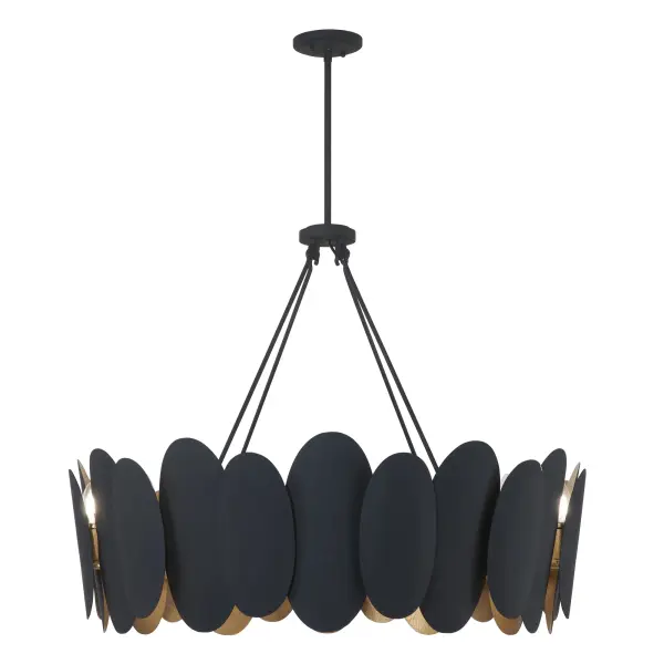 Vailen 36" 12-Light Pendant in Dark Matte Black and Textured Gold - Image 10