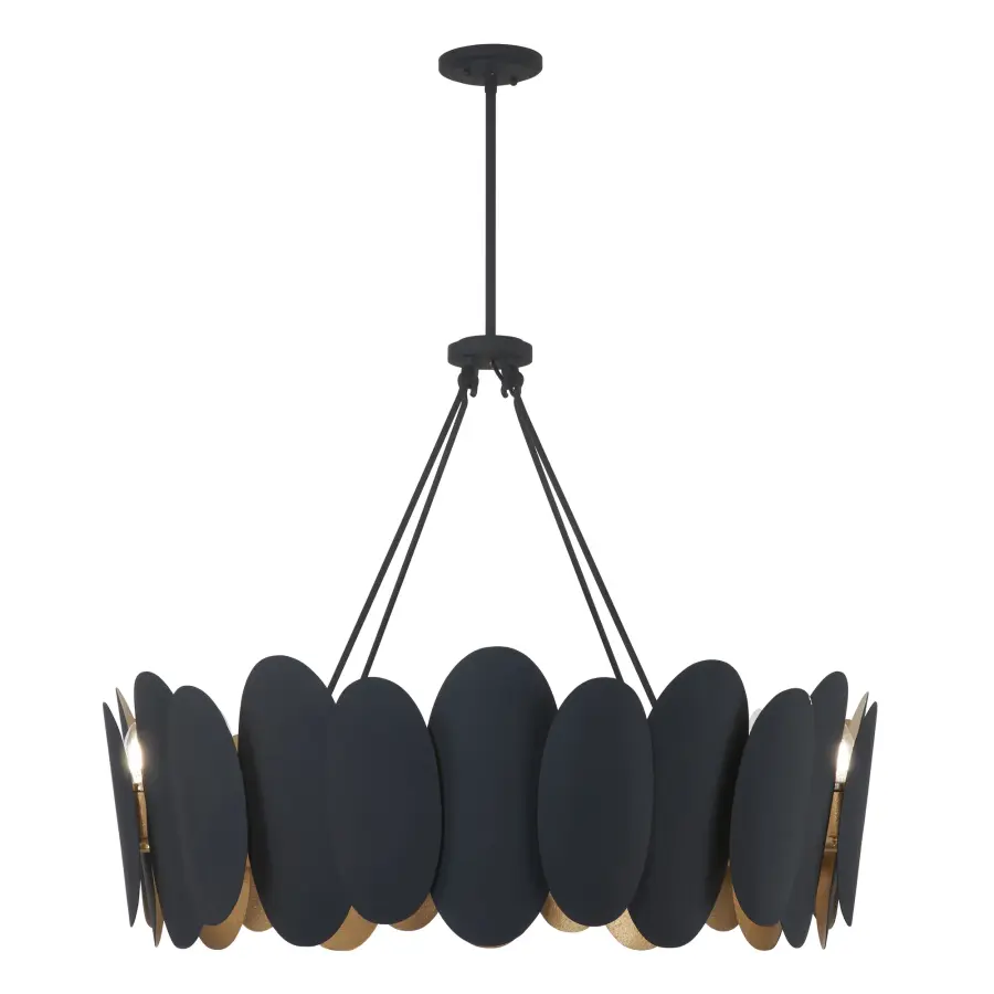 Vailen 36" 12-Light Pendant in Dark Matte Black and Textured Gold - Image 10