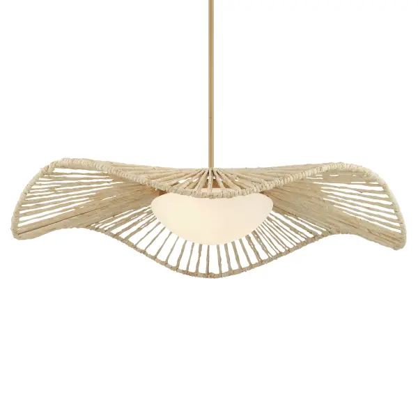 The Longfield 36" pendant brings organic coastal charm with its natural abaca rope shade and warm Legacy Brass finish. Perfect for creating a relaxed yet sophisticated atmosphere over dining tables or kitchen islands.