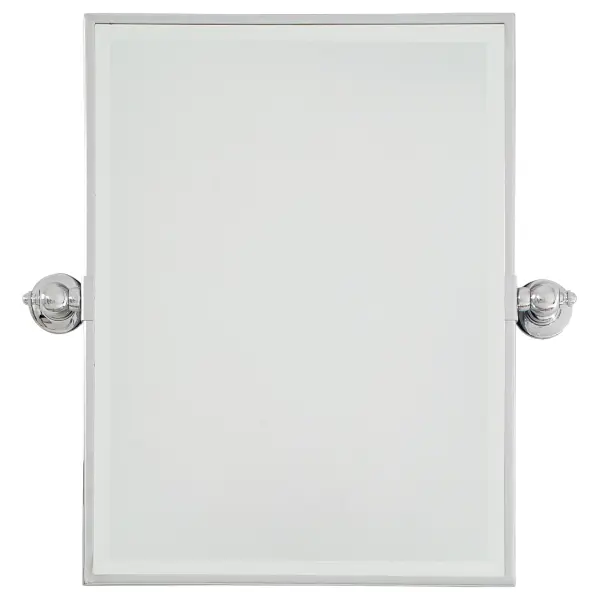 This 24-inch rectangle pivoting mirror combines timeless transitional styling with practical functionality. The chrome finish and beveled glass edge add sophistication to any bathroom or dressing area.