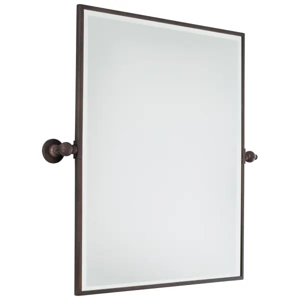This substantial rectangle pivoting mirror combines transitional styling with practical functionality. The dark brushed bronze finish adds warmth and sophistication to any space while the pivoting mechanism allows for customizable viewing angles. - alternate view