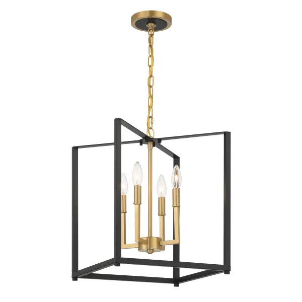 Colwick 4-Light Pendant in Coal Black & Signature Brass - Image 1