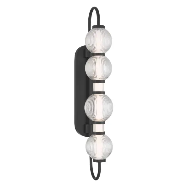 LED Wall Sconce - Dark Matte Black with Clear Ribbed Glass