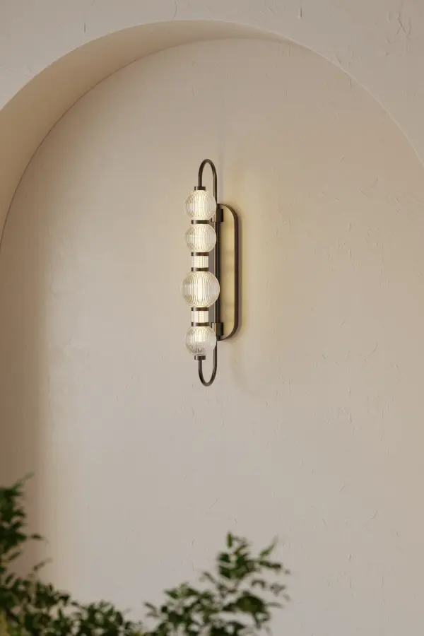 LED Wall Sconce - Dark Matte Black with Clear Ribbed Glass - alternate view