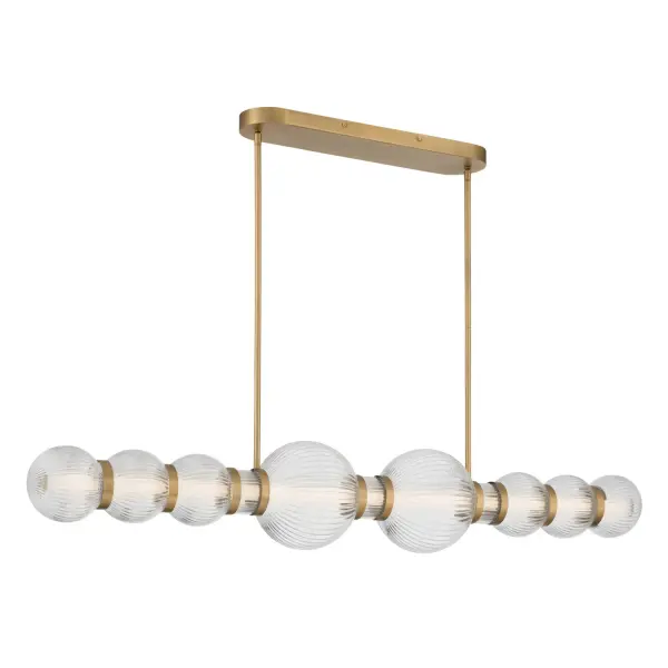 LED Linear Chandelier - Legacy Brass and Clear Ribbed Glass
