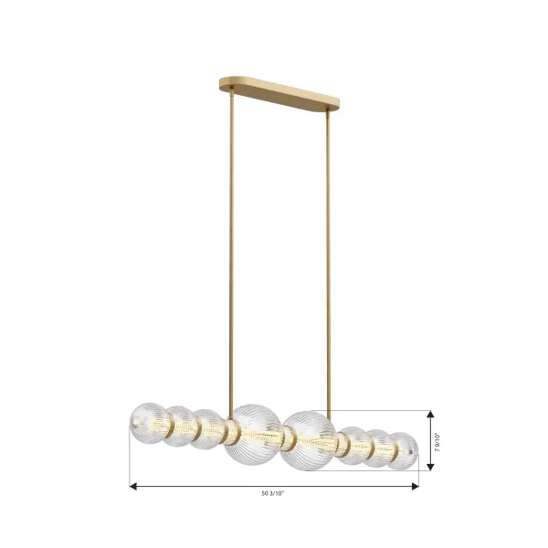 LED Linear Chandelier - Legacy Brass and Clear Ribbed Glass - alternate view