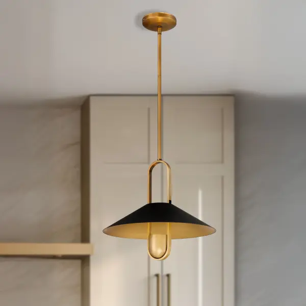 Goldenridge 15" Pendant Light in Matte Black and Legacy Brass - Image 4