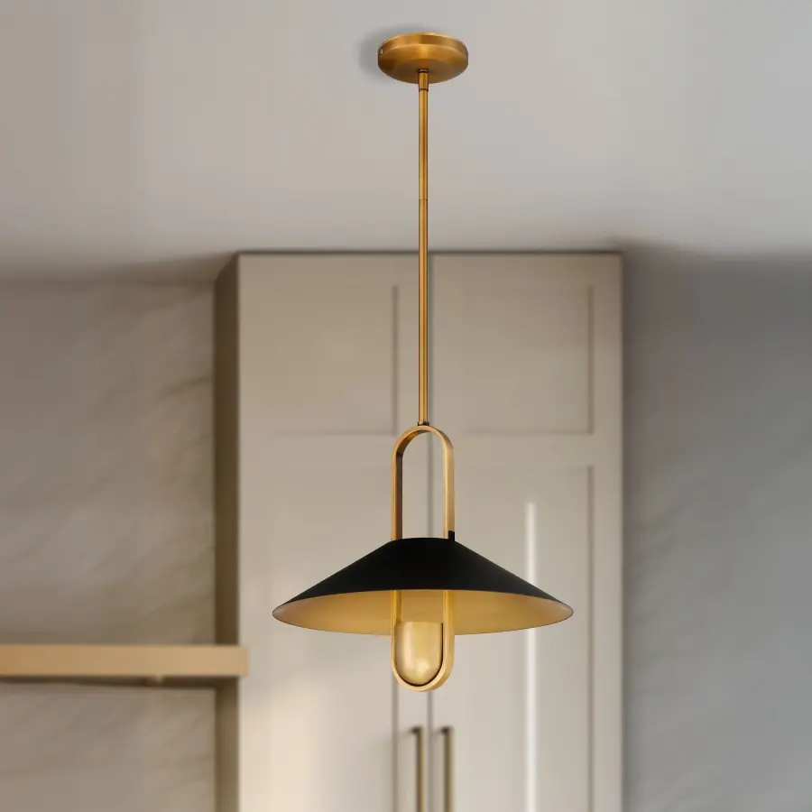 Goldenridge 15" Pendant Light in Matte Black and Legacy Brass - Image 4