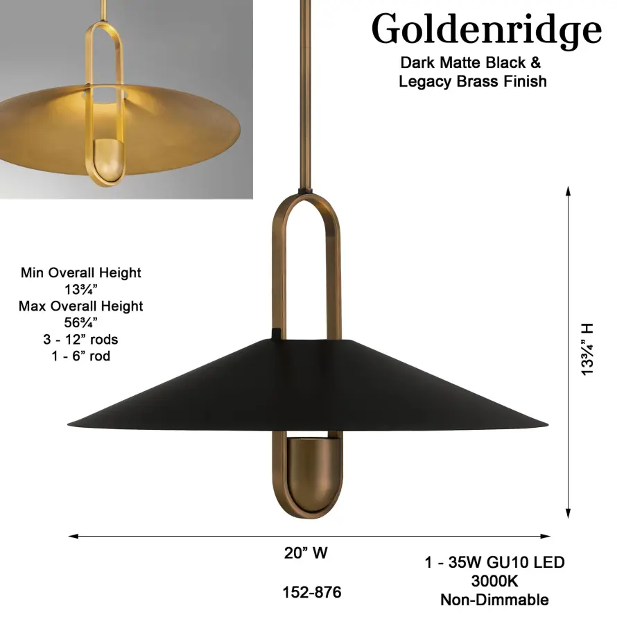 Goldenridge 20" 1-Light Pendant - Image 3