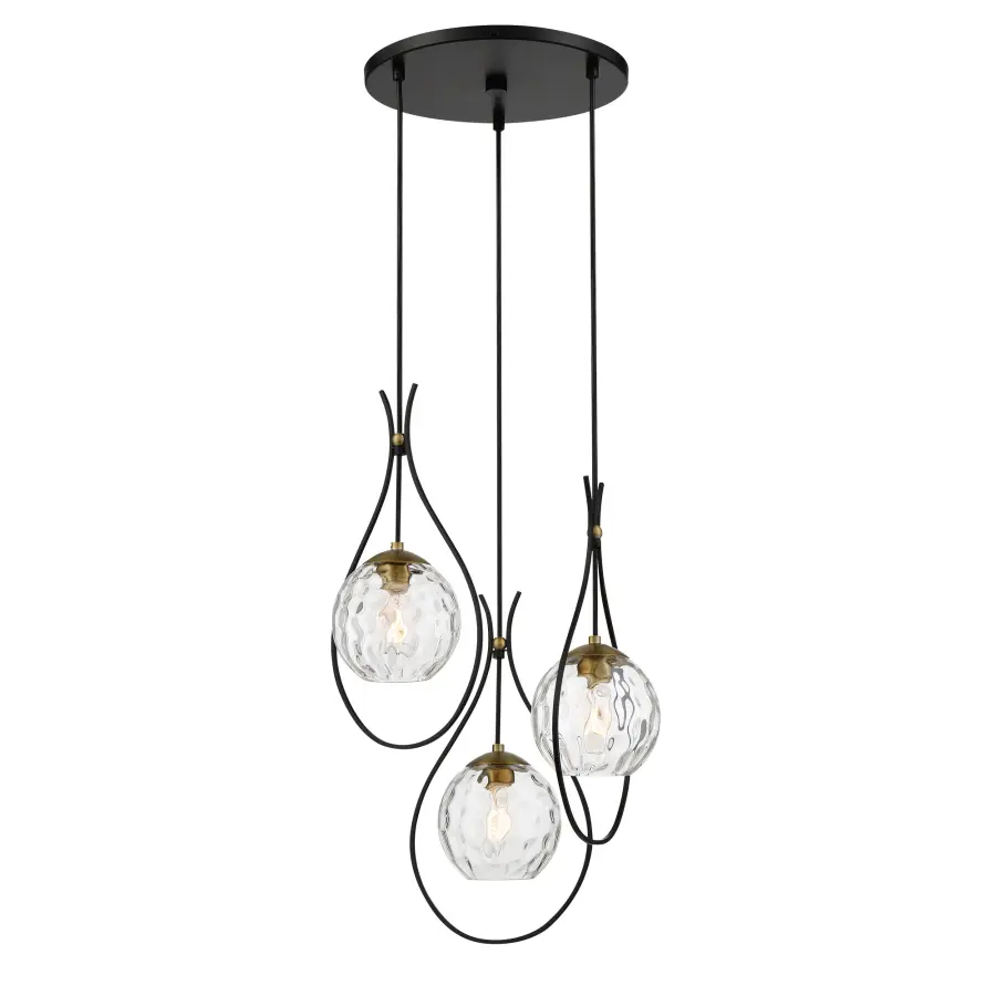 Cody 3-Light Pan Pendant in Coal and Soft Brass - Image 1