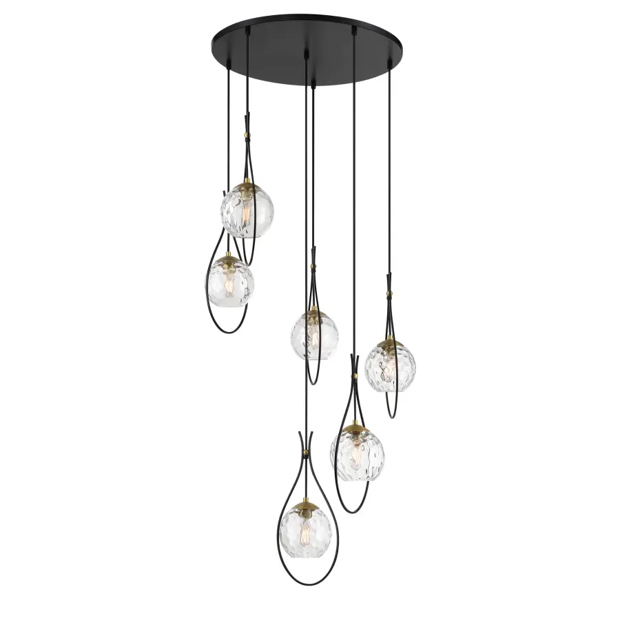 Cody 6-Light Pan Pendant in Coal and Soft Brass - Image 1