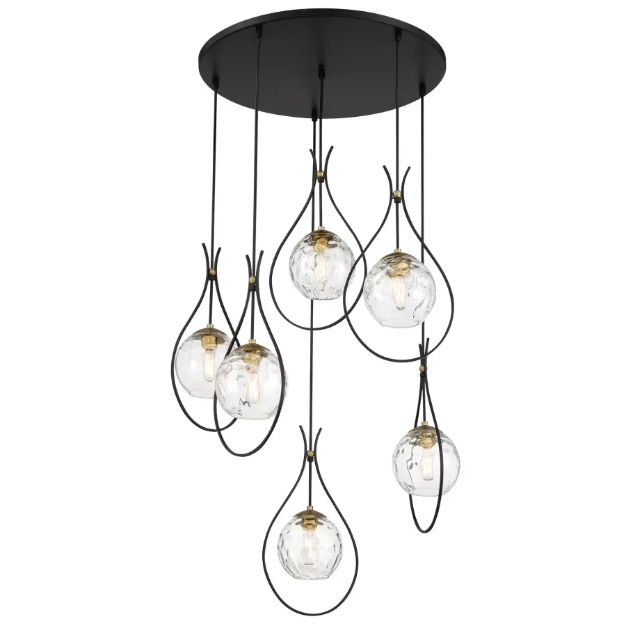 Cody 6-Light Pan Pendant in Coal and Soft Brass - Image 2