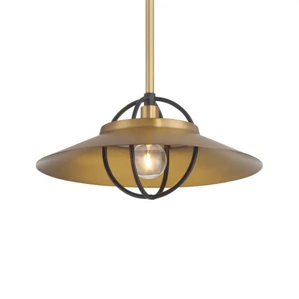 The Newburie 12" pendant combines legacy brass warmth with matte black accents in a compact modern design. Perfect for smaller spaces or multiples over islands, this lightweight fixture delivers contemporary style.