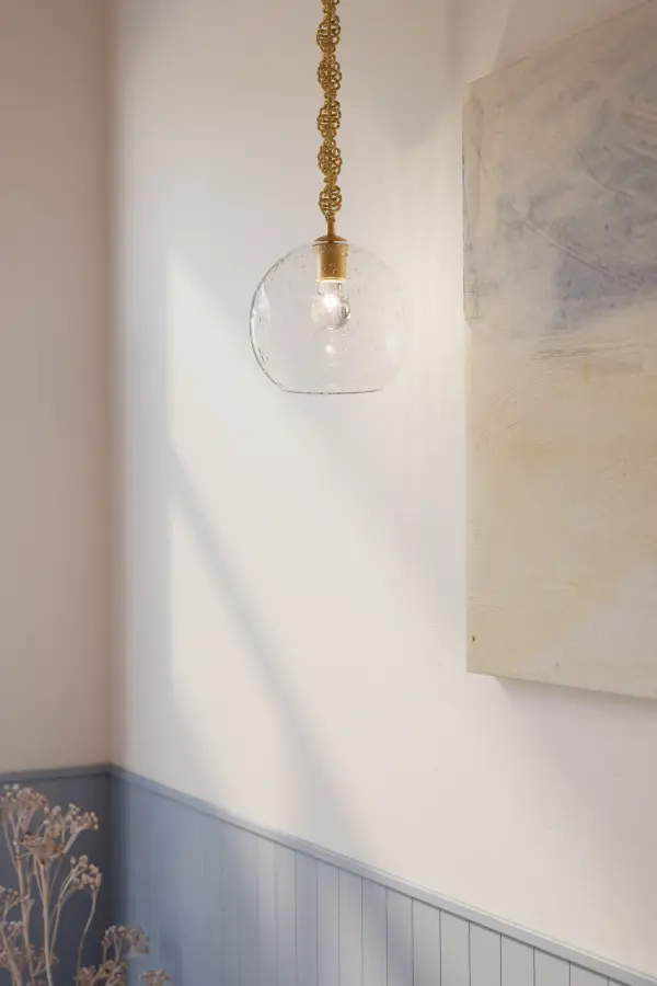 1-Light Mini Pendant - Legacy Brass with Clear Seeded Glass - alternate view