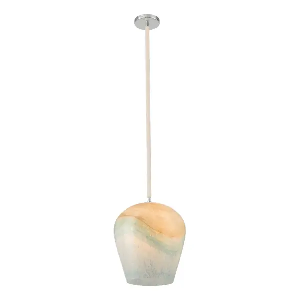 1-Light Pendant - Polished Nickel with Blue Hue Glass