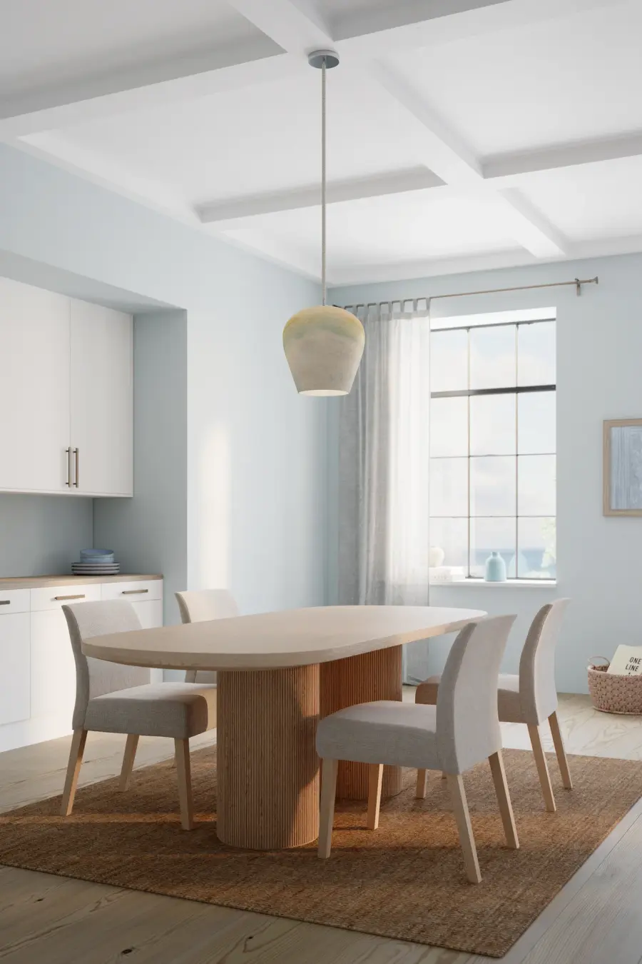 Sandrelle 12.75" 1-Light Pendant in Polished Nickel with Blue Hue Glass - Image 2