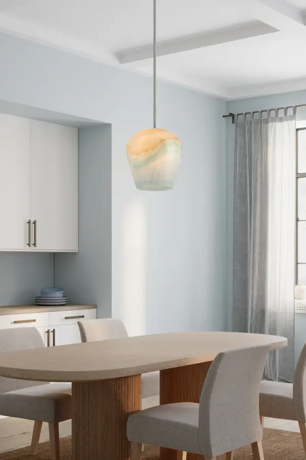 Sandrelle 12.75" 1-Light Pendant in Polished Nickel with Blue Hue Glass - Image 3