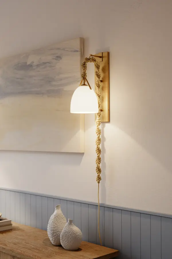 1-Light Wall Sconce - Legacy Brass with White Ceramic and Paper Rope - alternate view