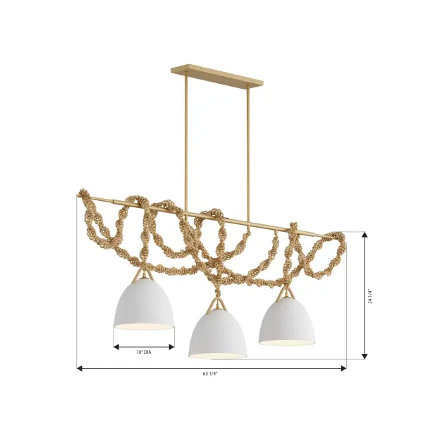 Cordón 63.25" 3-Light Linear Chandelier in Legacy Brass - Image 4