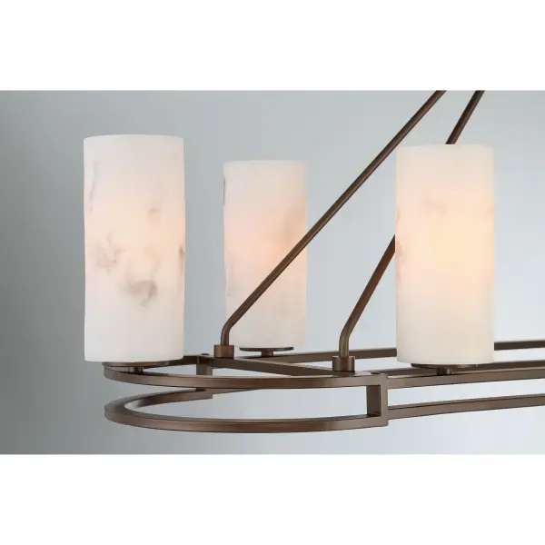 The Buchanan brings sophisticated style to your kitchen or dining space with eight candelabra lights housed in beautiful faux alabaster glass. The Hellenic Bronze finish adds warmth while the linear design provides excellent task lighting. - alternate view