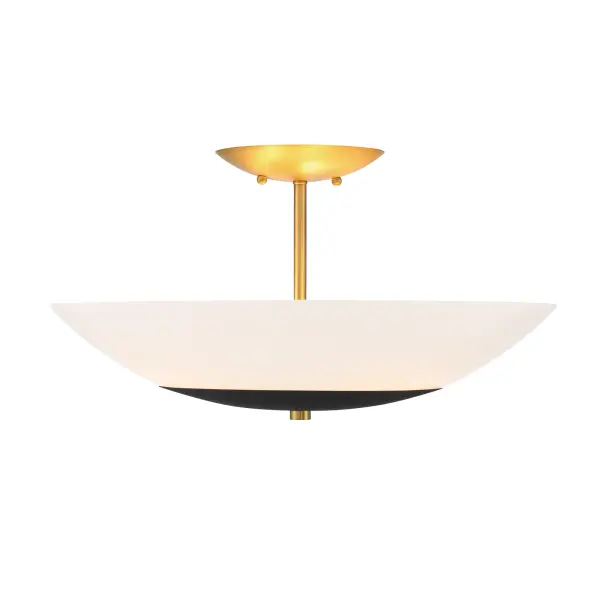 The Bax semi-flush mount combines contemporary styling with practical functionality. Its sand coal and soft brass finish adds warmth, while frosted opal glass provides soft, even illumination perfect for smaller spaces.
