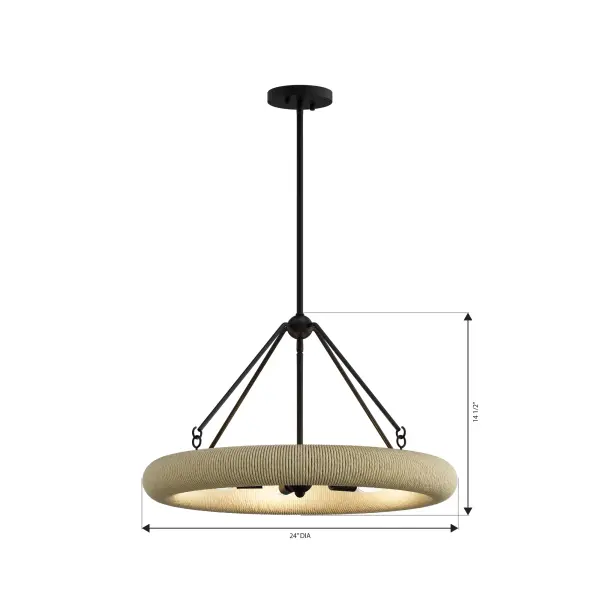 5-Light Pendant - Dark Bronze with Natural Paper Rope - alternate view