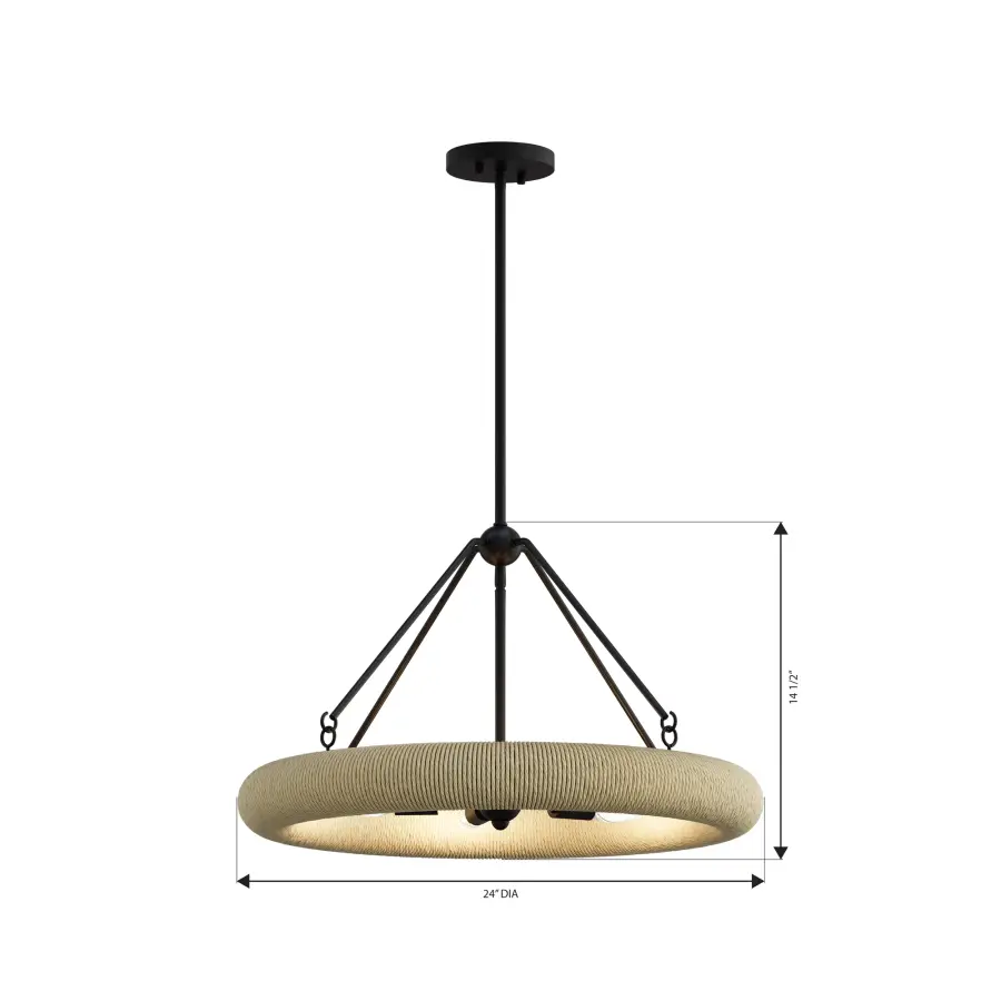 Aeris 24" 5-Light Pendant in Dark Bronze with Natural Paper Rope - Image 2